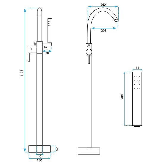 Rea Lungo fekete padlóra szerelhető kádcsaptelep