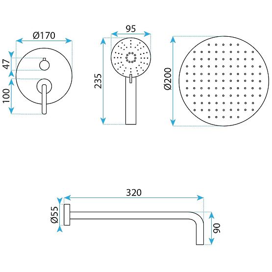 Rea Ontario Fekete Beépíthető Zuhanykészlet + BOX