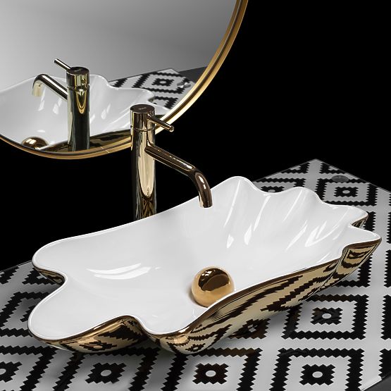 REA Sea Infinity Gold/Fehér Mosdó + Dugó