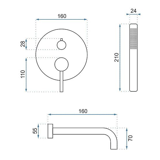 Rejtett fürdőkád csaptelep Rea Lungo Réz + Doboz