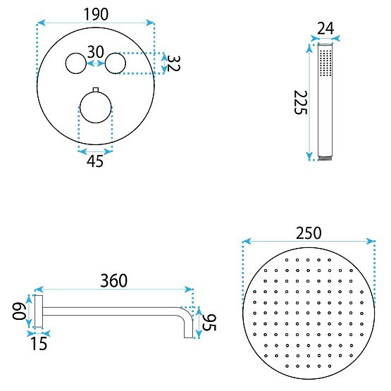 Rejtett termosztátos zuhanykészlet Rea Lungo Diamond Arany+ BOX