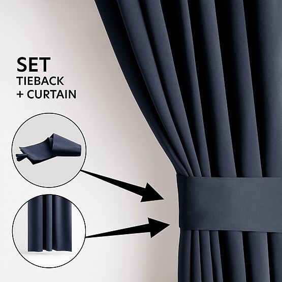 RESTILO BLACKOUT függöny indigo színű, klasszikus stílusú, ezüst ringlikkel, bla anyagból