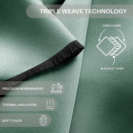 RESTILO BLACKOUT függöny, menta szín, fül, klasszikus stílus, ezüst karikák, anyag bl