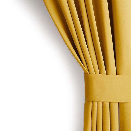 RESTILO BLACKOUT függöny mustár színben, klasszikus stílus, ezüst karikák, anyag