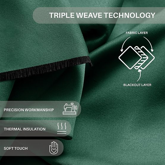 RESTILO BLACKOUT függöny palackzöld színben, klasszikus stílusú, ezüst karikákkal