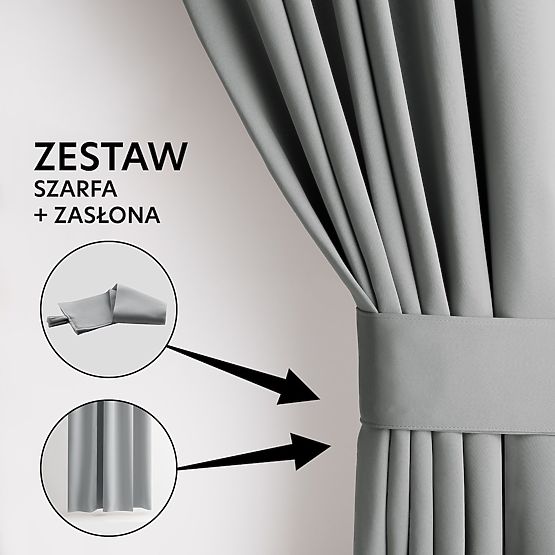 RESTILO BLACKOUT függöny szürke színben, sál, klasszikus stílus, ezüst karikák, blackout anyag