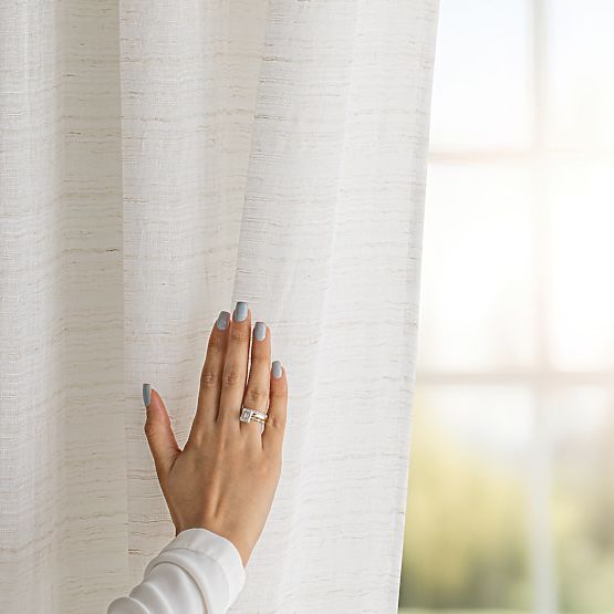 RESTILO DRIMAR függöny bézs színű, modern stílusú, szalag, len, mikroszálas anyagból, 140x270