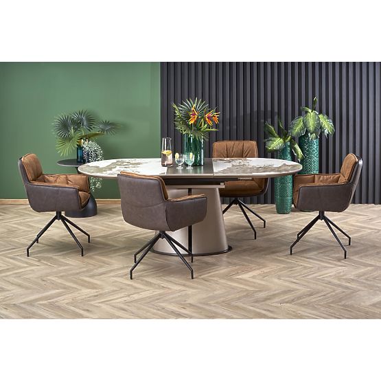 ROBINSON kihúzható asztal, bézs márvány / cappuccino / fekete