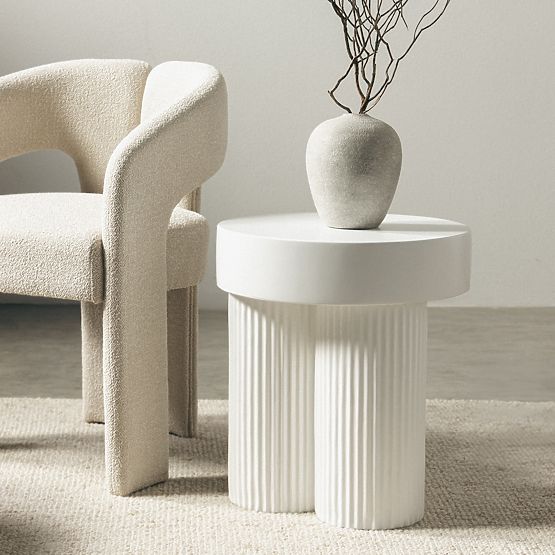 Salerno dohányzóasztal 45 cm, kerek, fehér, barázdált