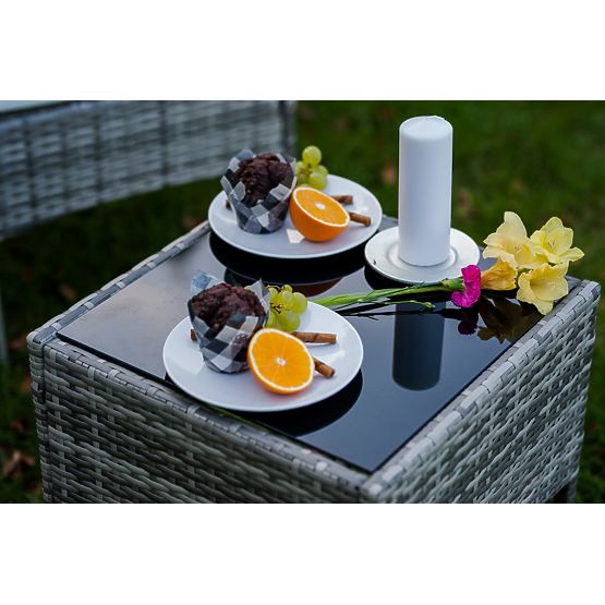 SANO erkély bútor szett (2 x fotel + asztal) szürke technorattan