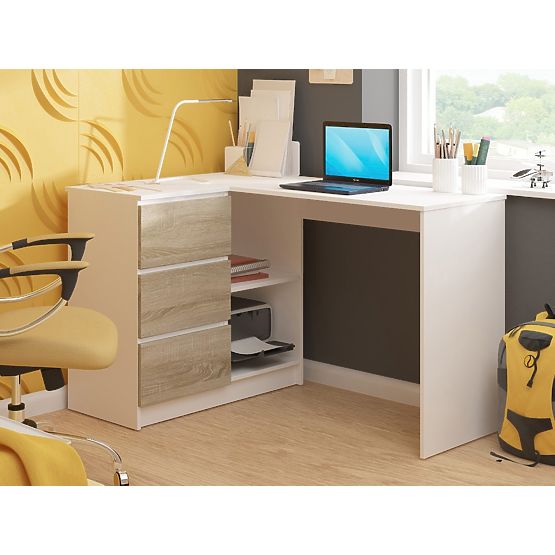 SAROK ÍRÓASZTAL B16 124 cm BAL 3 FIÓK PK FEHÉR / SONOMA