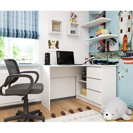 SAROKASZTAL B16 124 cm JOBB 3 FIÓK FEHÉR