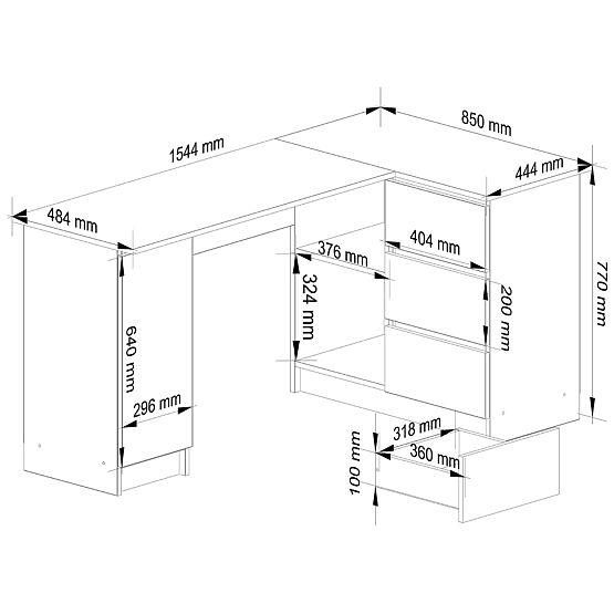 SAROKASZTAL B20 CLP JOBBOS PK FEHÉR / SZÜRKE
