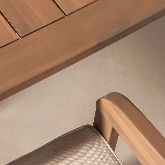 Satori kerti szett, 183 cm-es asztal + 4 szék, FSC akácfa, teak megjelenés, bézs, lekerekített