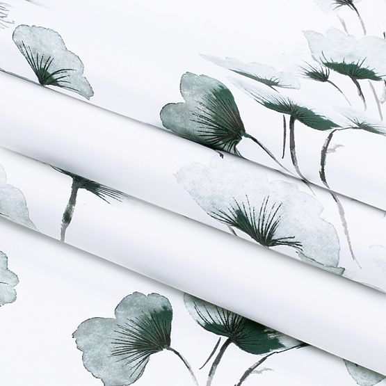 SERENITY függöny fehér szín nyomtatott növényi motívum klasszikus stílus ezüst fém karikák