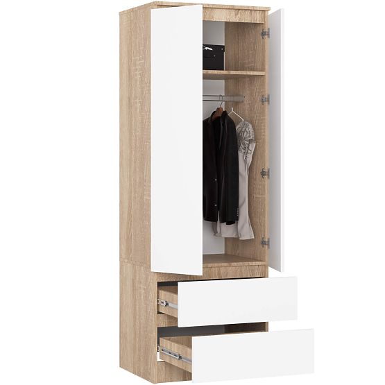 STAR RUHASSZEKRÉNY 60 cm 2 AJTÓ 2 FIÓK SONOMA / FEHÉR