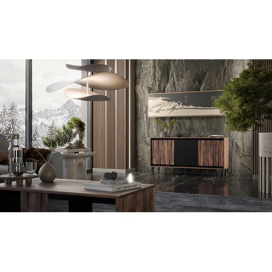 SWING KM-1 komód dió/fekete, lábak: fekete (2p=1db)