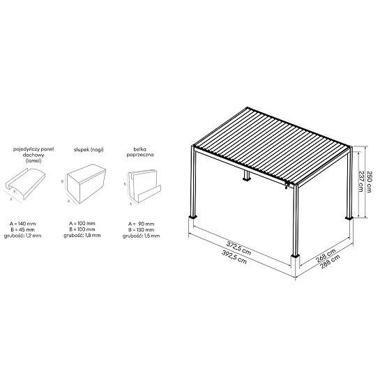 Szabadon álló Antilla alumínium kerti pergola, 4x3 m, bioklimatikus, mozgatható lamellák, antracit