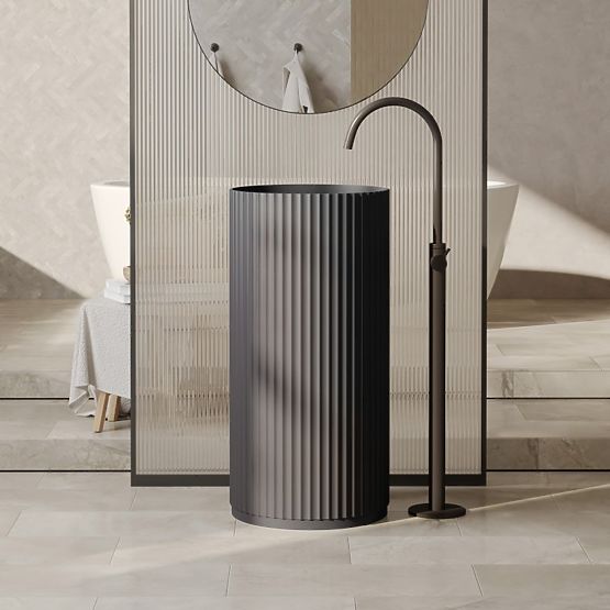 Szabadon álló Ciriola mosdó, kompozit, 45x90 cm, sötétszürke, bordázott