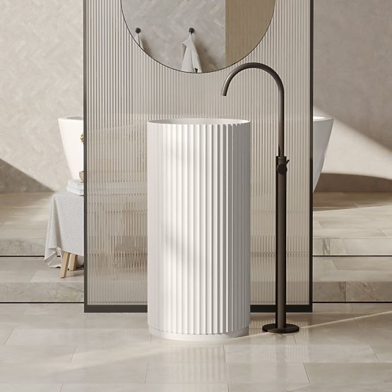 Szabadon álló Ciriola mosdó, kompozit, 45x90 cm, világosszürke, bordázott