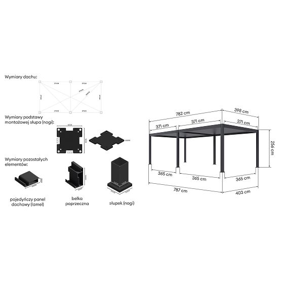 Szabadon álló Lumera kerti pergola alumíniumból, 4x8 m, bioklimatikus, LED világítással, elektromos