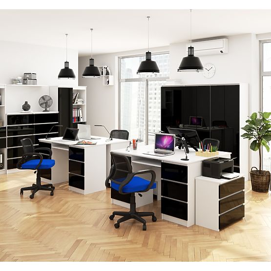 SZÁMÍTÓGÉPASZTAL A-11 135 cm 6 FIÓK FEHÉR / FEKETE FÉNYES