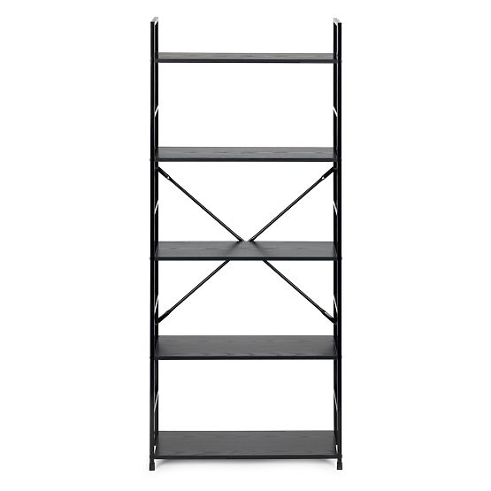 Széles fa polc modern LOFT 5 polcos fekete