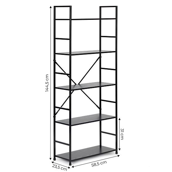 Széles fa polc modern LOFT 5 polcos fekete