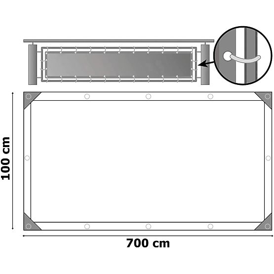 Szürke erkély árnyékoló szőnyeg 1x7 m