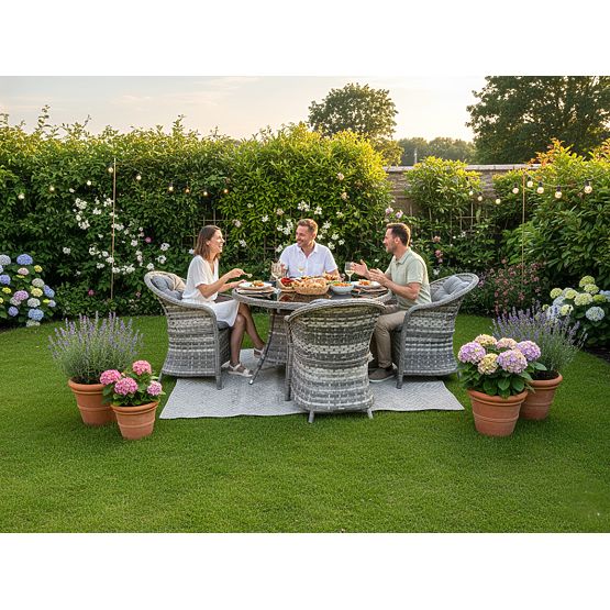 Technorattan asztali bútor szett (4 szék + kerek asztal) MODERNO világosszürke