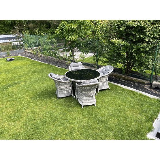 Technorattan asztali bútor szett (4 szék + kerek asztal) MODERNO világosszürke