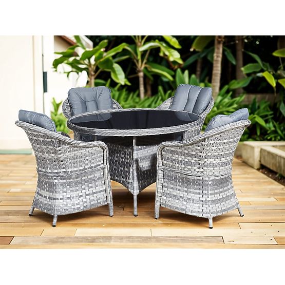 Technorattan asztali bútor szett (4 szék + kerek asztal) MODERNO világosszürke