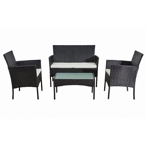 Technorattan erkély szett (Kanapé + 2 x fotel + asztal) COMODO fekete