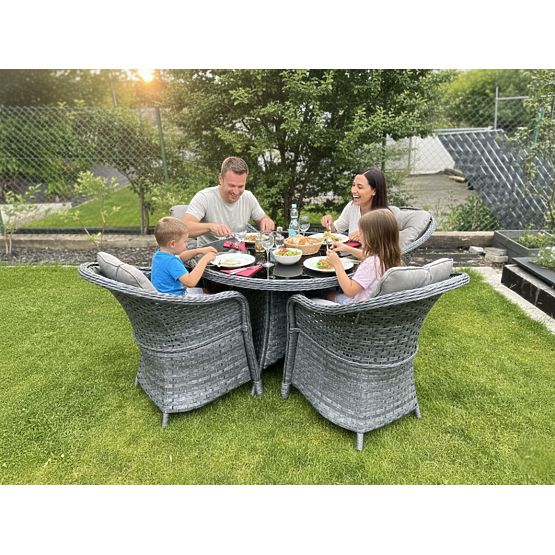 Technorattan étkészlet (kerek asztal + 4 szék) MODERNO szürke