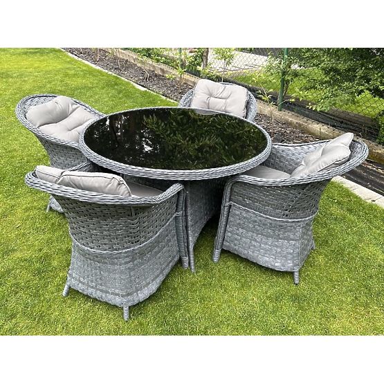 Technorattan étkészlet (kerek asztal + 4 szék) MODERNO szürke