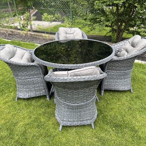 Technorattan étkészlet (kerek asztal + 4 szék) MODERNO szürke