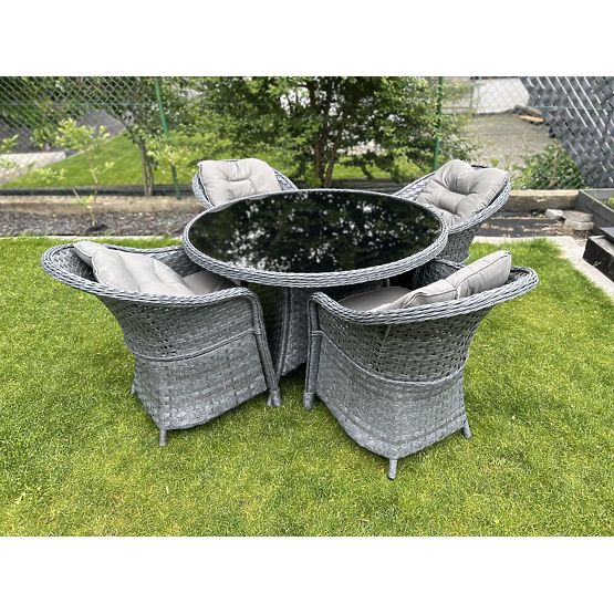 Technorattan étkészlet (kerek asztal + 4 szék) MODERNO szürke