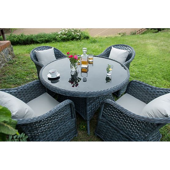 Technorattan étkészlet (kerek asztal + 4 szék) MODERNO szürke