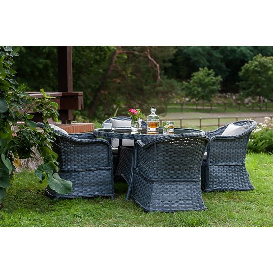 Technorattan étkészlet (kerek asztal + 4 szék) MODERNO szürke