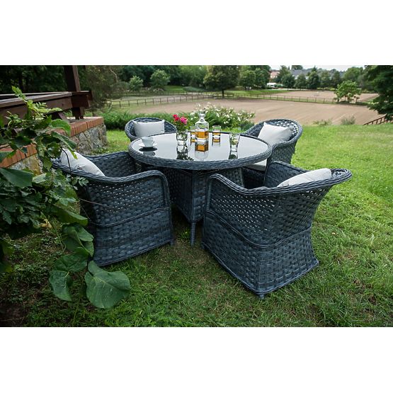 Technorattan étkészlet (kerek asztal + 4 szék) MODERNO szürke