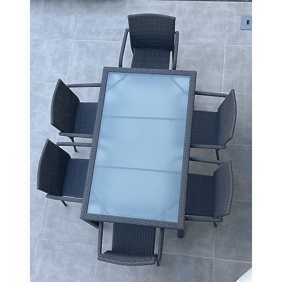 Technorattan étkező bútor szett (asztal 150×90 cm + 6 szék) AVVICENTE, fekete