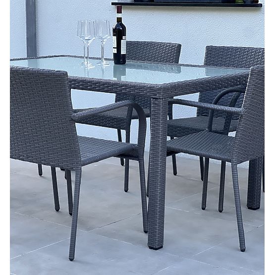 Technorattan étkező bútor szett (asztal 150×90 cm + 6 szék) AVVICENTE, fekete