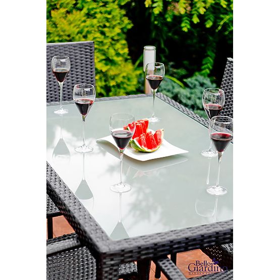 Technorattan étkező bútor szett (asztal 150×90 cm + 6 szék) AVVICENTE, fekete