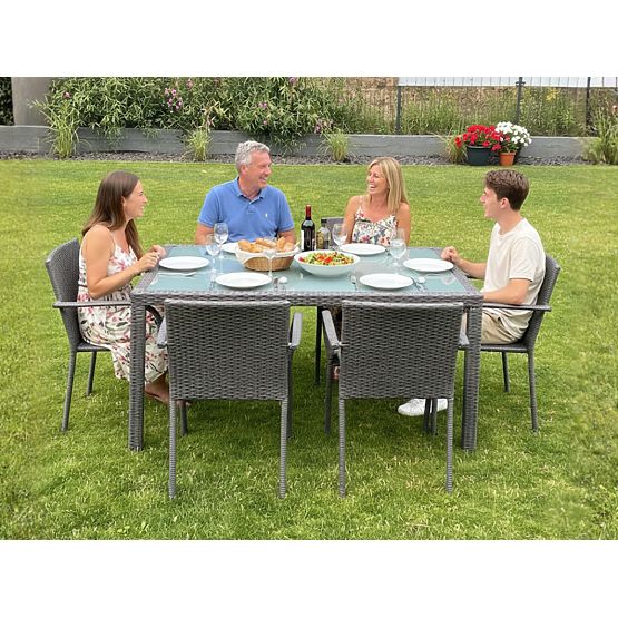 Technorattan étkezőgarnitúra (asztal 150x90cm + 6 szék) AVVICENTE szürke