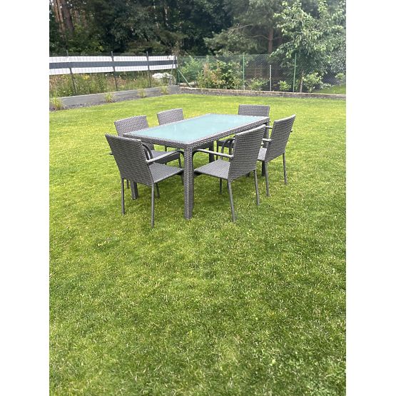 Technorattan étkezőgarnitúra (asztal 150x90cm + 6 szék) AVVICENTE szürke