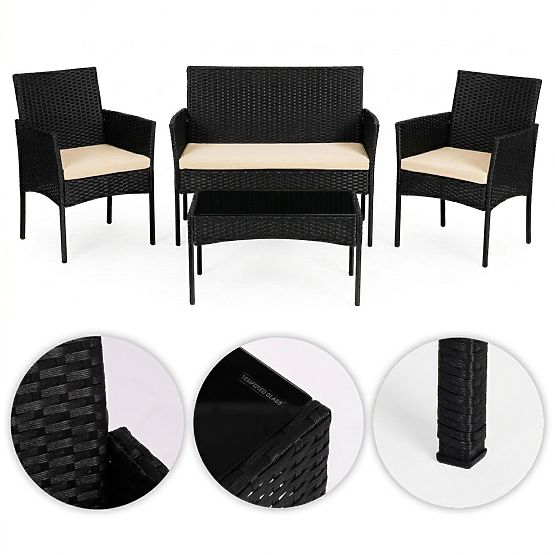 Technorattan kerti bútor szett pad asztal szék fekete MultiGarden