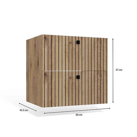 TIGO 60 2S FÜRDŐSZOBAI MOSDÓ ALATTI SZEKRÉNY, 2 FIÓK, EVOKE TÖLGY, BARÁZDÁLT ELŐLAP, FÜGGESZTETT