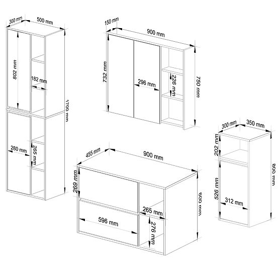 VAMI FEHÉR / SONOMA TÖLGY FÜGGŐ FÜRDŐSZOBAI BÚTOR SZETT