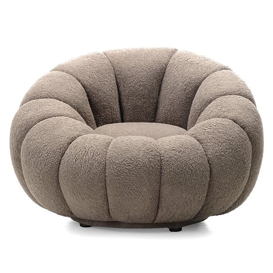 Venezia relaxációs fotel cappuccino színben, forgó talppal, boucle, lekerekített formák