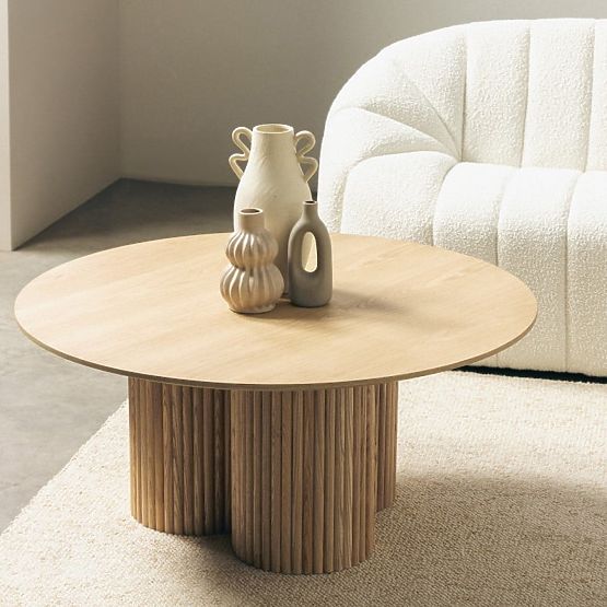 Vesby kerek dohányzóasztal 100 cm, természetes tölgy, kőris, lamellák
